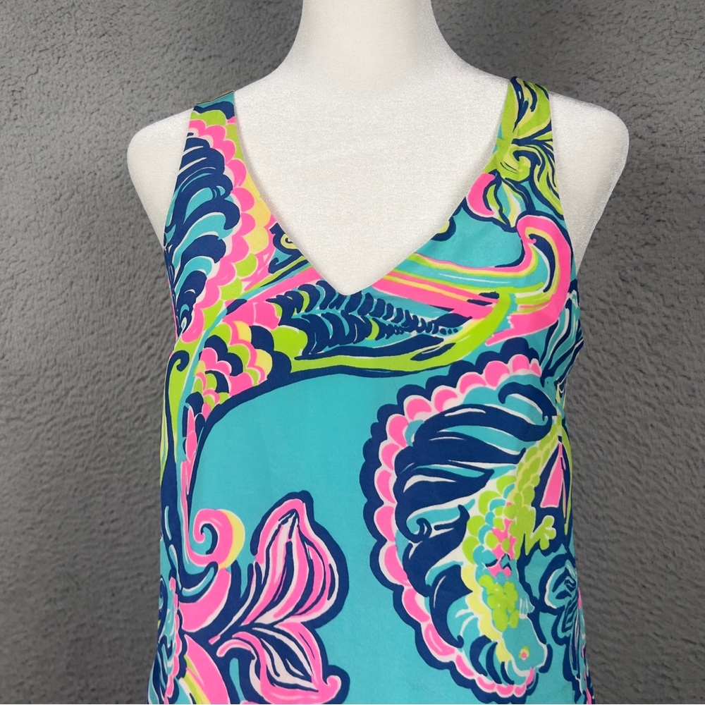 Lilly Pulitzer Silk Dress Womens XS Blue Bailey Sea Colorful Beach Lightweight - Picture 2 of 9